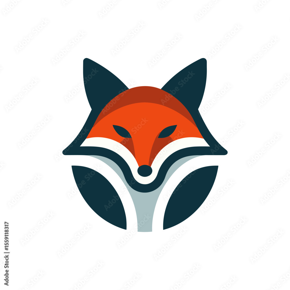 Obraz premium Stylized fox logo with vibrant colors, featuring a circular design and sharp details, ideal for branding