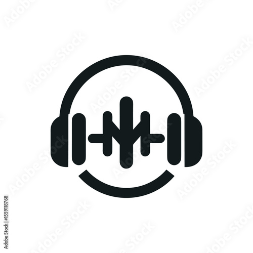 Minimalistic headphone logo design featuring sound waves, suitable for music-related branding