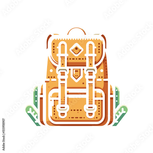 Stylish orange backpack with green accents, set against a minimalist white background