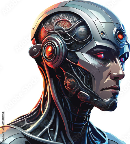 The head of a motorcycle & Futuristic Bionic Head with Circuit Brain Anatomy