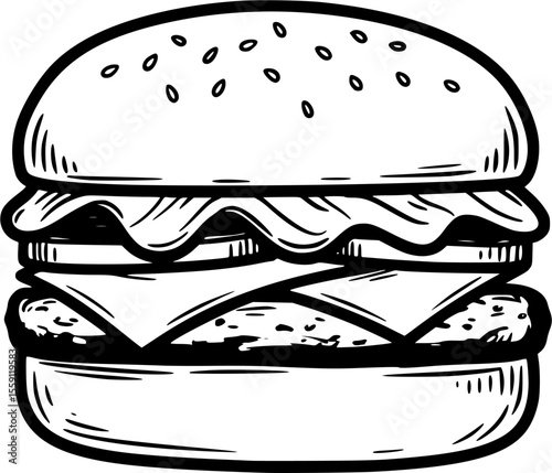 This icon features a delicious looking burger with a patty, cheese, and lettuce, making it perfect for representing fast food
