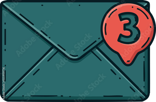 Envelope with notification icon showing three messages vector illustration design for communication and messaging concept