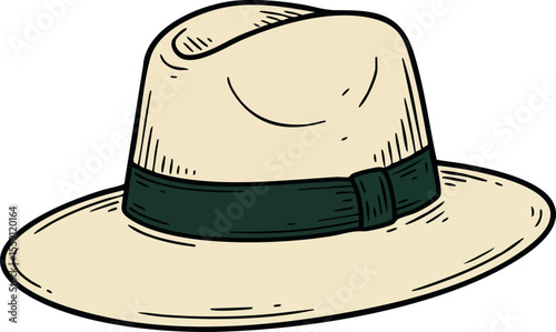 Panama hat with green band stylish summer accessory classic design vector illustration
