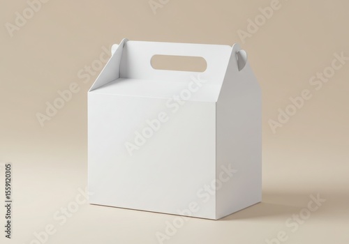 Plain white cardboard box with handle on neutral background