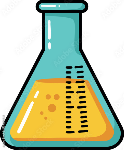 Laboratory flask with orange liquid chemistry science experiment container vector illustration