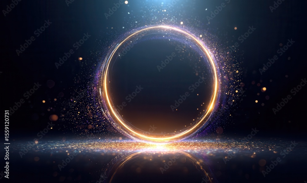 Fototapeta premium Glowing Circle with Sparkles against a Deep Dark Background