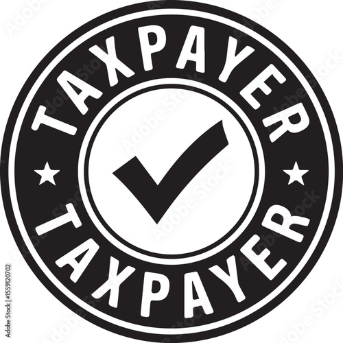 Taxpayer compliance vector stamp with a checkmark symbol.