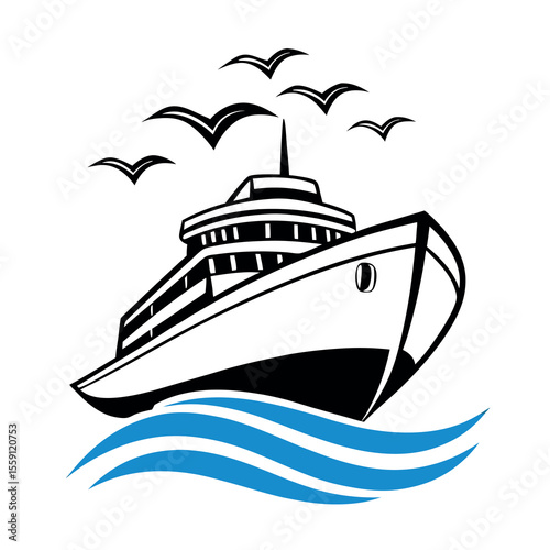 Majestic Cruise Ship Sailing Through Blue Waves Under Seagull Sky