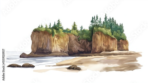 Bay of Fundy. Bay of Fundy hand drawn watercolor illustration