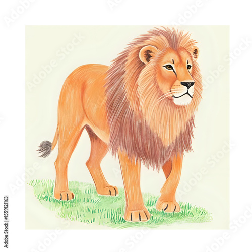 Watercolor drawing of a majestic lion illustration in nature wildlife art print design, animal