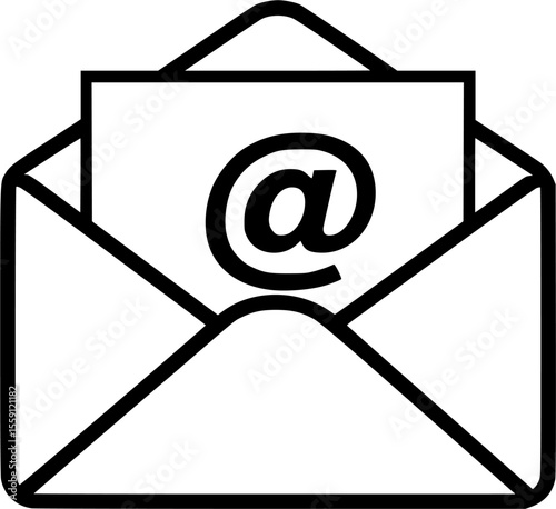 Open envelope is revealing a paper with an at symbol printed on it, representing receiving an email
