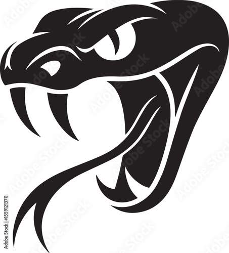 Aggressive vector mascot of a cobra snake head with bared fangs.