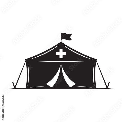 Vector icon of a medical field hospital tent for emergency aid.