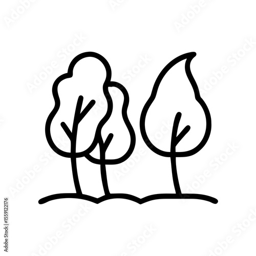 Trees icon in black line style on white background