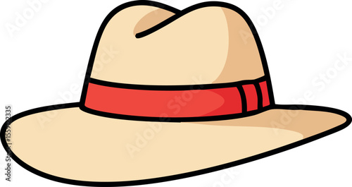 Panama hat with red band stylish summer accessory for sun protection and fashion vector illustration