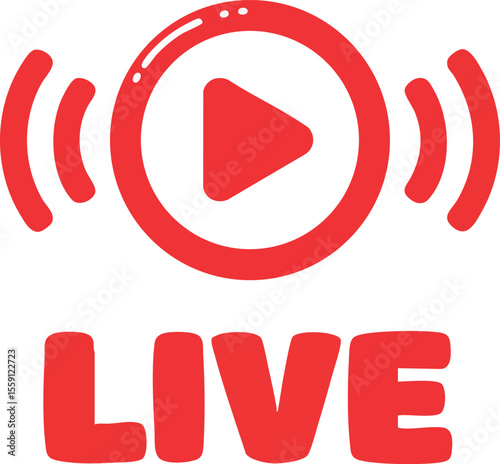Live streaming icon red play button symbol for broadcasting and online video content vector illustration