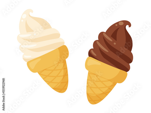 バニラとチョコのかわいいソフトクリームのイラスト