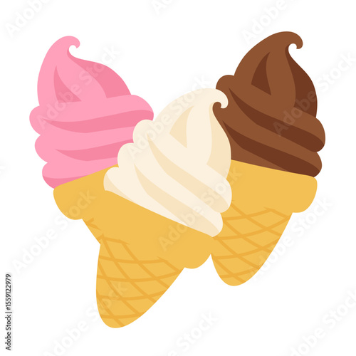バニラとチョコと苺のソフトクリームのイラスト