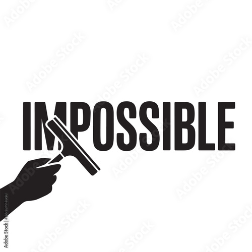 Conceptual vector graphic changing the word impossible to possible with a squeegee.