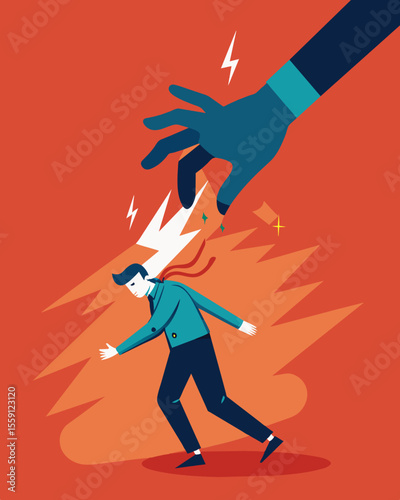 Like a powerful vice the hand pressed down on their mental state leaving them feeling helpless and ped.. Vector illustration
