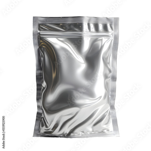 Silver Foil Pouch Mockup With Ziplock Closure on White Background