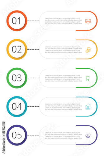 Modern Five-Step Process Infographic, Flat Design, Clean Style, Professional