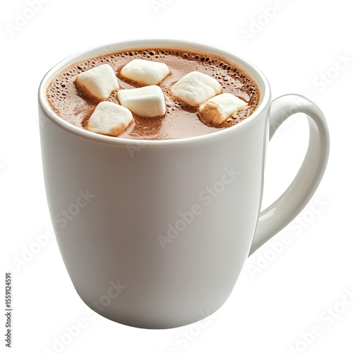 Hot chocolate in a white mug topped with marshmallows a warm winter drink