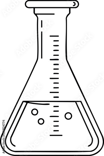 Laboratory flask with liquid and bubbles scientific chemical experiment glassware vector illustration