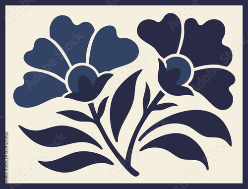 Abstract Blue Botanical Pattern