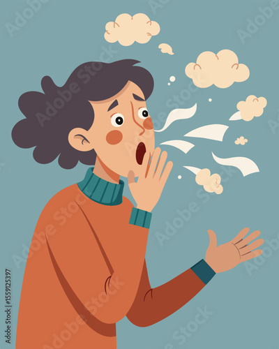 With each gasp for air the person inhales more lies their body struggling to make sense of the tangled web of deceit that surrounds them.. Vector illustration