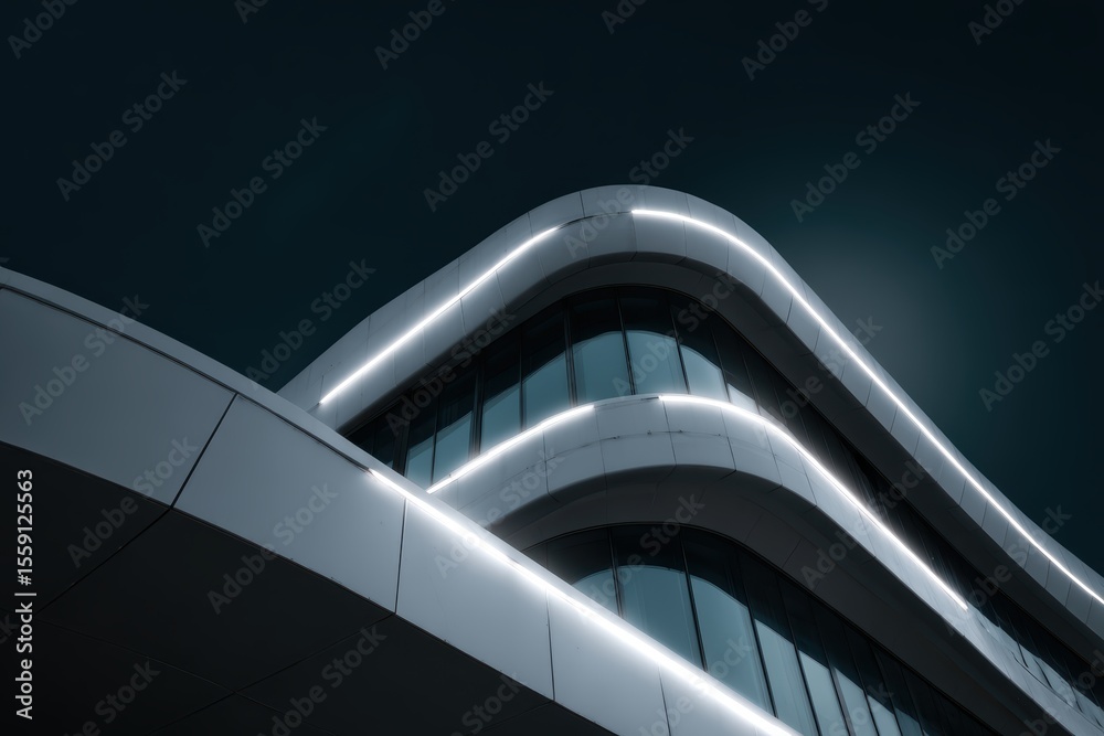 Obraz premium Exterior of futuristic architecture building with dramatic lighting