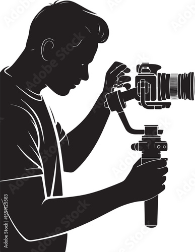 Man Filming Interview on Tripod SVG

