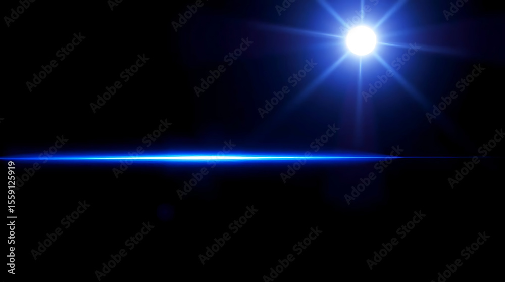 Obraz premium Bright blue light flare on black background dramatic lens flare overlay