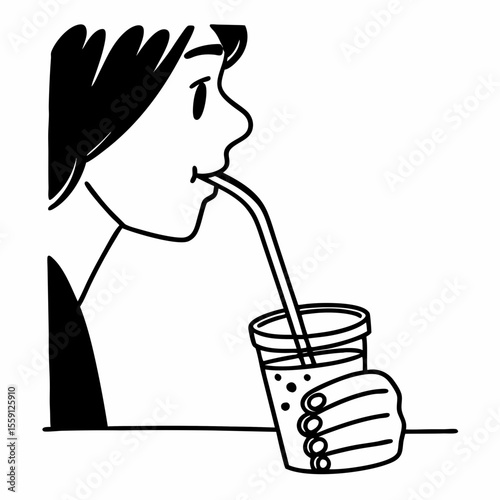 Person drinking beverage with straw vector