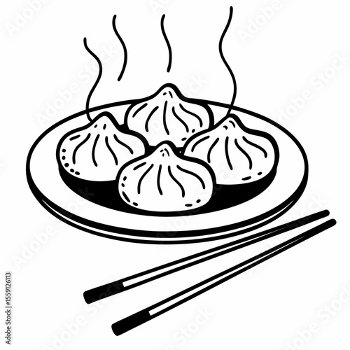 Steaming dumplings with chopsticks food asian food