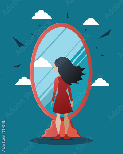 The reflection in the mirror is a constant reminder of the destructive behaviors I must actively try to overcome.. Vector illustration