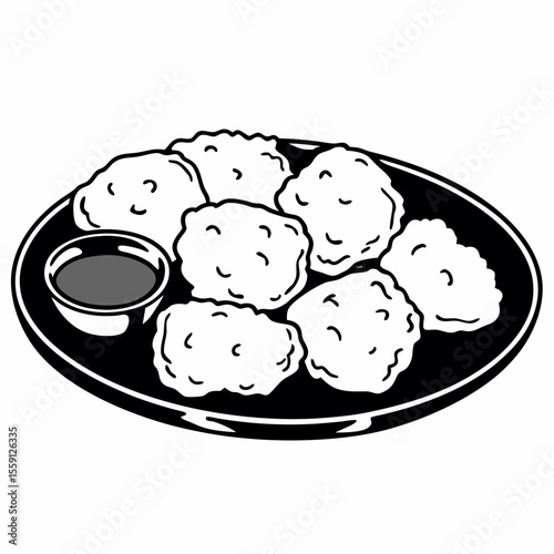 Chicken nuggets and ketchup on a plate dipping sauce food