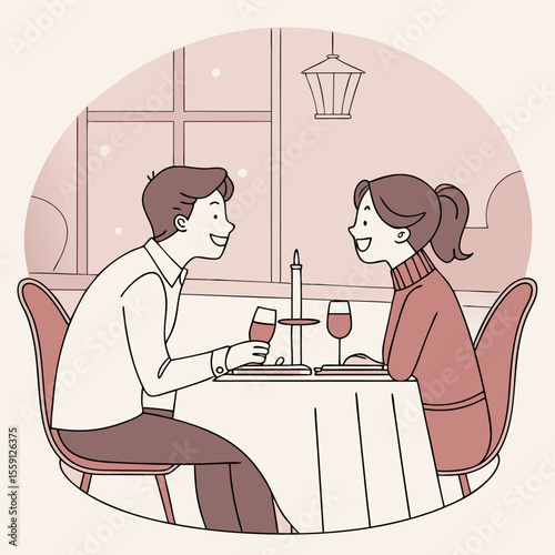 Couple dining with wine and candle restaurant table
