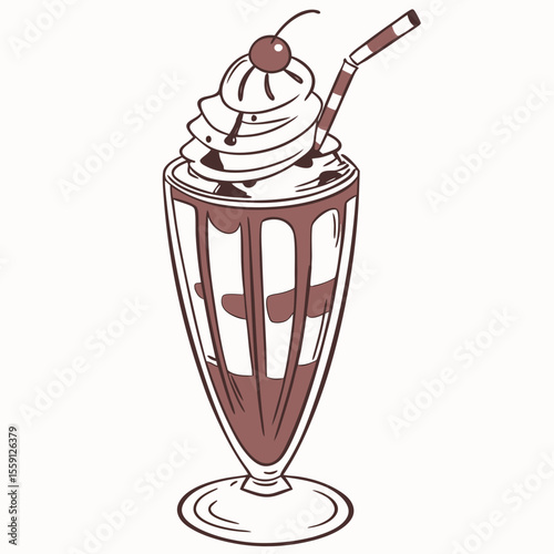 Chocolate milkshake with whipped cream and cherry straw
