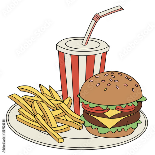Burger fries and drink combo soda fast food