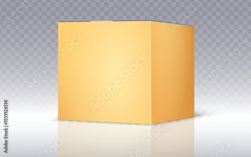 Fototapeta Naklejka Na Ścianę i Meble -  Realistic 3D rendered blank brown cardboard box with reflection on a transparent background, perfect for packaging mockups or product presentation.