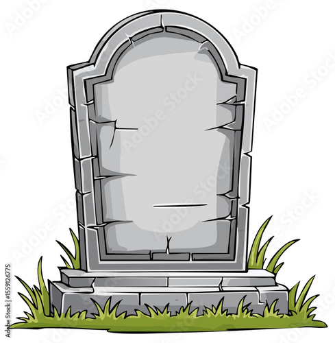 Cartoon tombstone in grass with room for text, isolated 