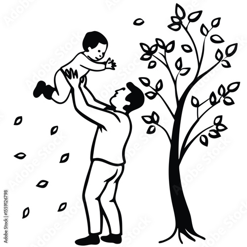 Father Lifting Baby Underneath a Tree A Tender Moment of Joy