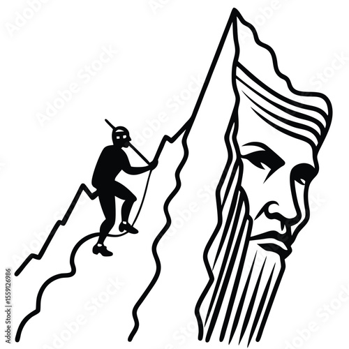 Majestic Silhouette of a Lone Climber Ascending a Mountain Peak