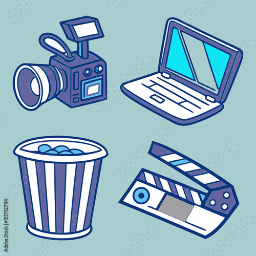 Colorful cartoon film production icons for movie and media design.