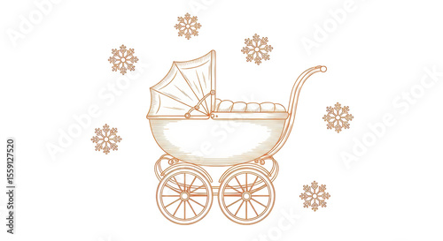 Isolated Baby Carriage with Snowflakes