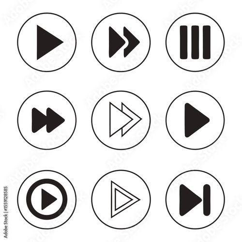 Universal Media Player Icons Play, Pause, Rewind, Fast Forward Symbols