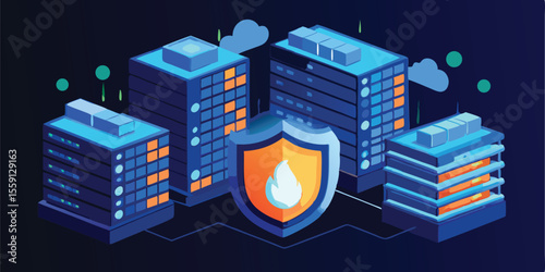 Secure Cloud Server Protection Data Center Security Vector Illustration