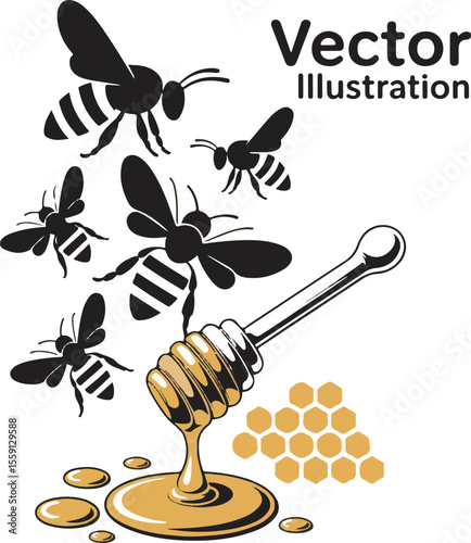 Bees, Honey Dipper, and Comb Art