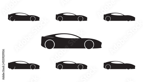 Set of car icons, A vector icon illustration of a sleek black car icon